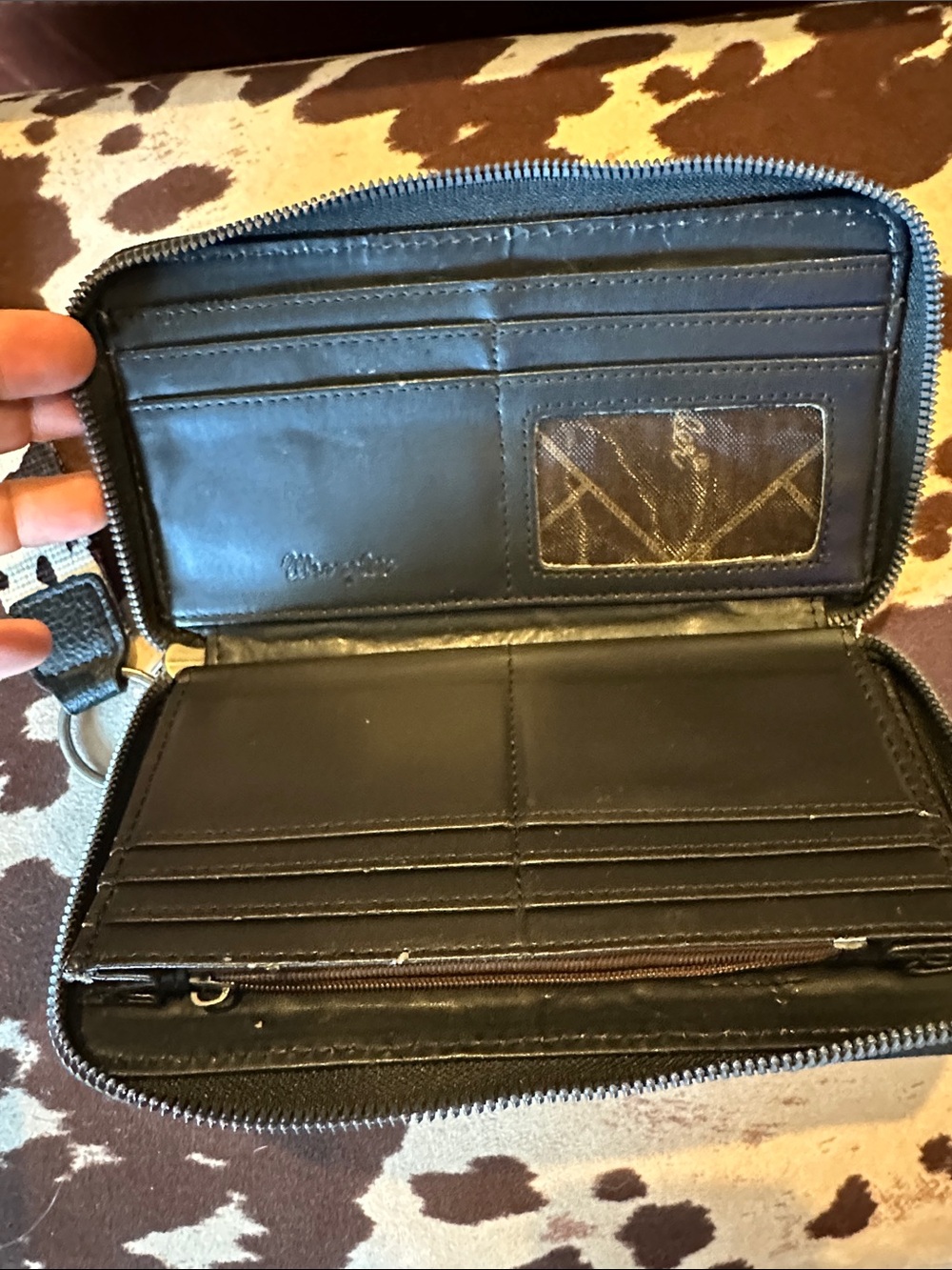Wrangler Black and White Cowprint Wristlet Wallet - Picture 3 of 4